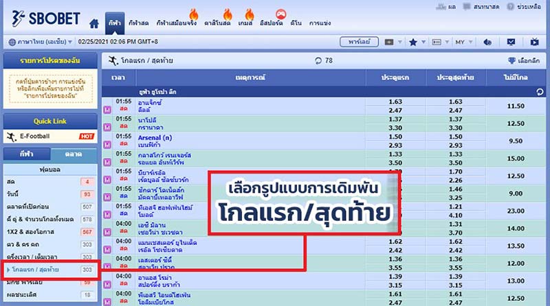 หน้าต่างการเดิมพันบอลโกลแรก/สุดท้าย